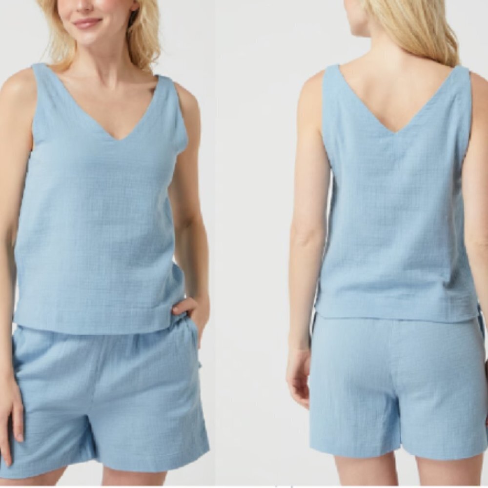 PLUTO Sleepwear Gaella Muslin Cotton V-Neck Tank Top Blue Size 34 NWT